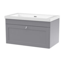 Balterley Swynnerton Traditional 1 Drawer Wall Hung Vanity Unit With Fireclay Basin, Satin Grey, 800mm - thumbnail 1