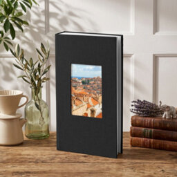 Living And Home 300 Pocket Photo Album Black Linen Hardcover Window Design Memory Storage Book - thumbnail 2