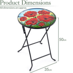 Folding Glass Table Garden Outdoor Patio Decoration Painted Round Top Christow Poppy - thumbnail 6