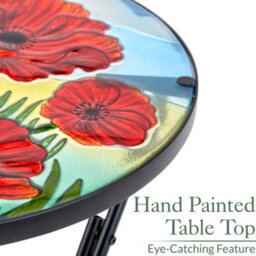 Folding Glass Table Garden Outdoor Patio Decoration Painted Round Top Christow Poppy - thumbnail 3