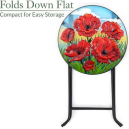 Folding Glass Table Garden Outdoor Patio Decoration Painted Round Top Christow Poppy - thumbnail 4