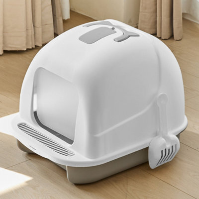 Darphe Grey Cute Enclosed Foldable Portable Cat Litter Box With Cat-Ear Handle And Scoop, 36Cm W X 47Cm D X 36.5Cm H - image 1
