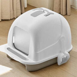 Darphe Grey Cute Enclosed Foldable Portable Cat Litter Box With Cat-Ear Handle And Scoop, 36Cm W X 47Cm D X 36.5Cm H