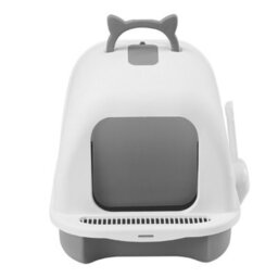 Darphe Grey Cute Enclosed Foldable Portable Cat Litter Box With Cat-Ear Handle And Scoop, 36Cm W X 47Cm D X 36.5Cm H - thumbnail 5