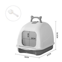 Darphe Grey Cute Enclosed Foldable Portable Cat Litter Box With Cat-Ear Handle And Scoop, 36Cm W X 47Cm D X 36.5Cm H - thumbnail 6