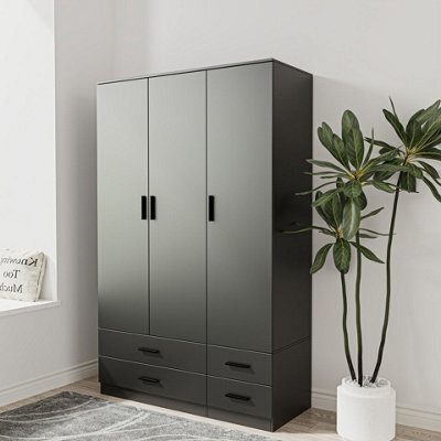 Urbn-Living Urbnliving 180Cm Height Black 3 Door 4 Drawer Wardrobe Storage Shelf Modern Bedroom Furniture - image 1