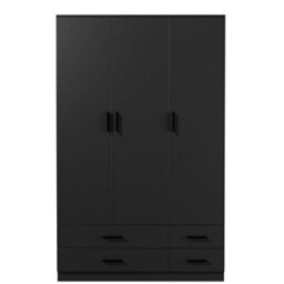 Urbn-Living Urbnliving 180Cm Height Black 3 Door 4 Drawer Wardrobe Storage Shelf Modern Bedroom Furniture - thumbnail 6