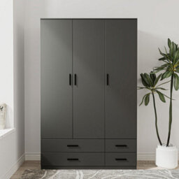Urbn-Living Urbnliving 180Cm Height Black 3 Door 4 Drawer Wardrobe Storage Shelf Modern Bedroom Furniture - thumbnail 2