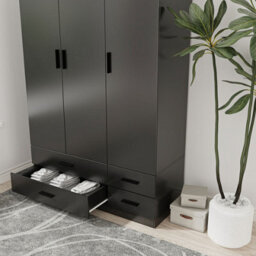 Urbn-Living Urbnliving 180Cm Height Black 3 Door 4 Drawer Wardrobe Storage Shelf Modern Bedroom Furniture - thumbnail 4