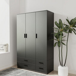 Urbn-Living Urbnliving 180Cm Height Black 3 Door 4 Drawer Wardrobe Storage Shelf Modern Bedroom Furniture - thumbnail 1