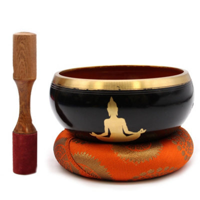 Serenityy Large Buddha Singing Bowl Set Black/orange 14 Cm With Accessories, 0.9 Kg - image 1
