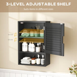 Homcom Bathroom Cabinet, Wall Mounted Cabinet With Adjustable Shelves, Black - thumbnail 5