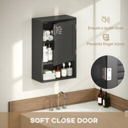 Homcom Bathroom Cabinet, Wall Mounted Cabinet With Adjustable Shelves, Black - thumbnail 6