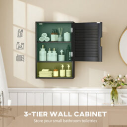 Homcom Bathroom Cabinet, Wall Mounted Cabinet With Adjustable Shelves, Black - thumbnail 4