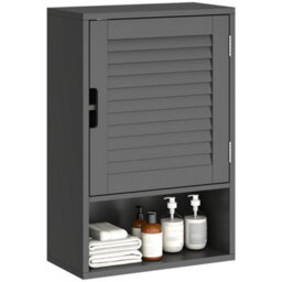 Homcom Bathroom Cabinet, Wall Mounted Cabinet With Adjustable Shelves, Black - thumbnail 2