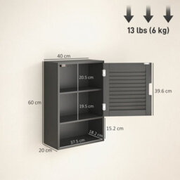 Homcom Bathroom Cabinet, Wall Mounted Cabinet With Adjustable Shelves, Black - thumbnail 3