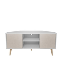Decorotika Lesson Corner Tv Stand Tv Unit Tv Cabinet For Tvs Up To 55 Inch Cottonbeige And White - thumbnail 6