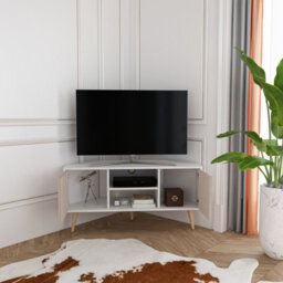 Decorotika Lesson Corner Tv Stand Tv Unit Tv Cabinet For Tvs Up To 55 Inch Cottonbeige And White - thumbnail 4
