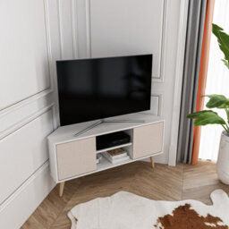 Decorotika Lesson Corner Tv Stand Tv Unit Tv Cabinet For Tvs Up To 55 Inch Cottonbeige And White - thumbnail 3