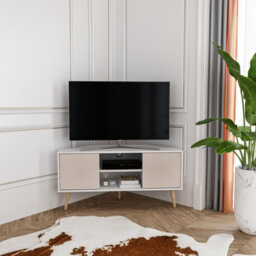 Decorotika Lesson Corner Tv Stand Tv Unit Tv Cabinet For Tvs Up To 55 Inch Cottonbeige And White