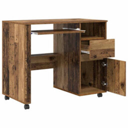 Berkfield Brown Computer Desk Old Wood Particle Board, Metal Standard - thumbnail 4