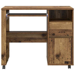 Berkfield Brown Computer Desk Old Wood Particle Board, Metal Standard - thumbnail 5