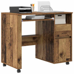 Berkfield Brown Computer Desk Old Wood Particle Board, Metal Standard - thumbnail 3