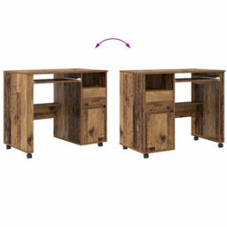 Berkfield Brown Computer Desk Old Wood Particle Board, Metal Standard - thumbnail 9