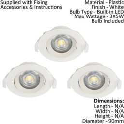 3 Pack Adjustable Ceiling Downlight With Built-In Led - White Plastic - 5W - thumbnail 2