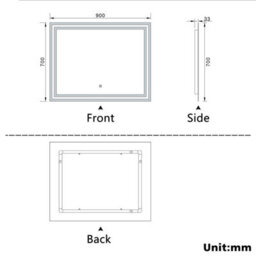 Probaty Bathrooms Illuminated Mirror 3 Colors Led With Anti-Fog,rectangular Backlit Touch Switch Vanity Wall Mirror 900X700mm - thumbnail 9