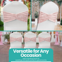 Neel Blue 10Pcs Crushed Velvet Polyester Chair Band, Glitz Shiny Fabric Sashes - Rose Pink - thumbnail 8