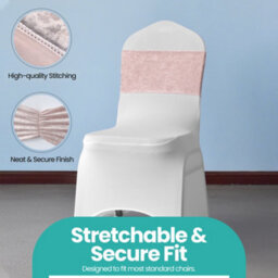 Neel Blue 10Pcs Crushed Velvet Polyester Chair Band, Glitz Shiny Fabric Sashes - Rose Pink - thumbnail 4