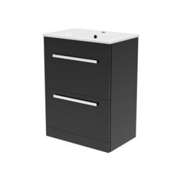 Nes Home Dark Grey 600mm Floorstanding 2 Drawer Vanity Slim Basin Unit - thumbnail 4