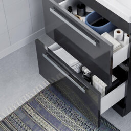 Nes Home Dark Grey 600mm Floorstanding 2 Drawer Vanity Slim Basin Unit - thumbnail 3