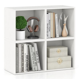 White 4 Pack Stackable Cube Storage Organiser Bookshelf - thumbnail 1