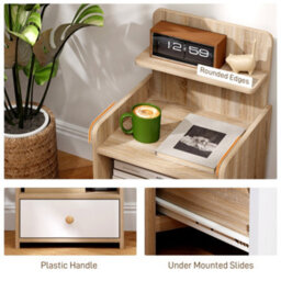 Homcom Bedside Table With Drawer For Bedroom, Living Room, Natural Wood Effect - thumbnail 5