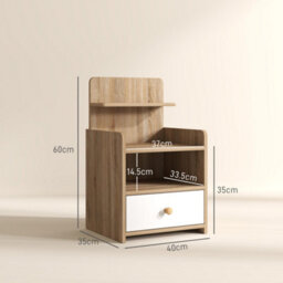 Homcom Bedside Table With Drawer For Bedroom, Living Room, Natural Wood Effect - thumbnail 3
