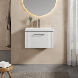 Balterley Belvide Partial Fluted 1 Drawer Wall Hung Vanity Unit With 1 Tap Hole Curved Basin- 600mm - Satin White - thumbnail 2