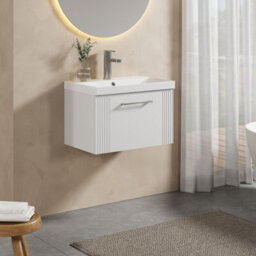 Balterley Belvide Partial Fluted 1 Drawer Wall Hung Vanity Unit With 1 Tap Hole Curved Basin- 600mm - Satin White - thumbnail 6