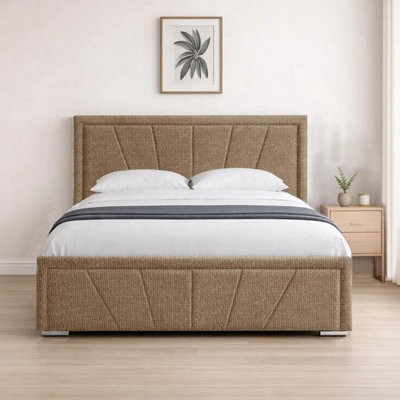 Naples Sand Upholstered Sunrise King Size Bed Frame, Modern Luxury Floor-Standing Headboard & Footboard - image 1
