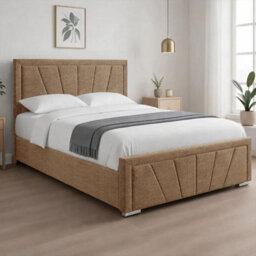 Naples Sand Upholstered Sunrise King Size Bed Frame, Modern Luxury Floor-Standing Headboard & Footboard - thumbnail 2