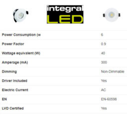 Integral Led 6W Low Profile Fire Rated Downlight With Integrated Bulb - 3000K / 510Lm - thumbnail 4