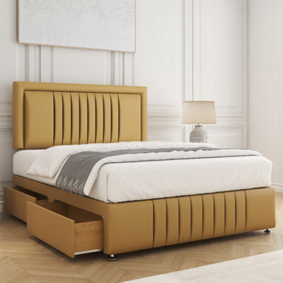 Bsspoke Lily Divan Bed Set Mustard Plush Velvet With 24Inch Headboard & Footboard 4 Drawers & Orthopaedic Mattress In All Sizes - image 1