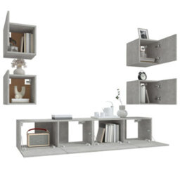 Berkfield 6 Piece Tv Cabinet Set Concrete Grey Engineered Wood - thumbnail 5