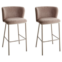 Beliani Set Of 2 Bar Chairs Mina Ii Boucle Brown - thumbnail 4