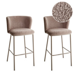 Beliani Set Of 2 Bar Chairs Mina Ii Boucle Brown - thumbnail 1