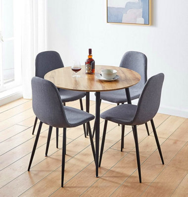 Hallowood Furniture Cullompton Round Dining Table With Light Oak Effect Top (90Cm) With 4 Chairs - image 1