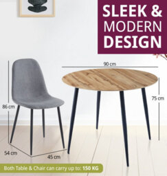 Hallowood Furniture Cullompton Round Dining Table With Light Oak Effect Top (90Cm) With 4 Chairs - thumbnail 3