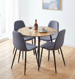 Hallowood Furniture Cullompton Round Dining Table With Light Oak Effect Top (90Cm) With 4 Chairs