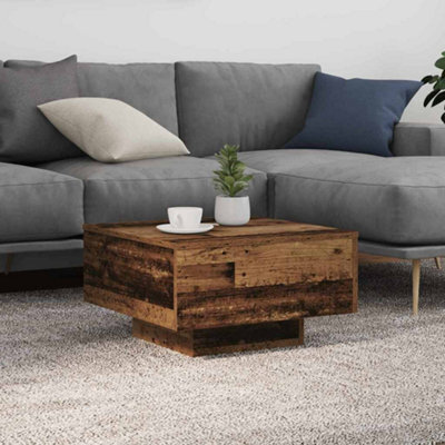 Berkfield Coffee Table With Led Lights Old Wood 55X55X31 Cm - image 1